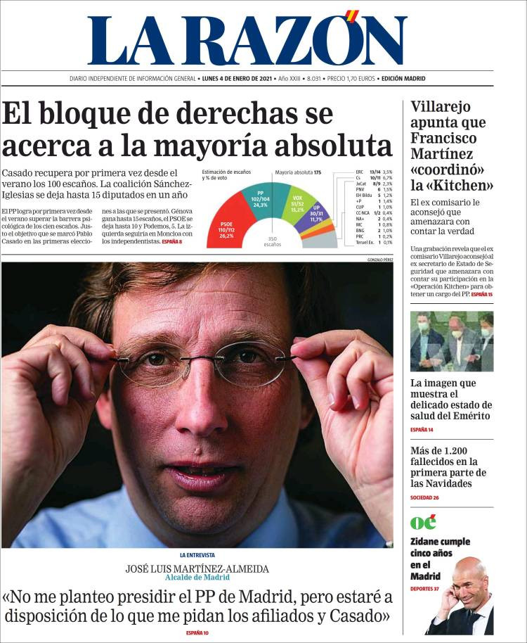 Portada de 'La Razón' del lunes 4 de enero