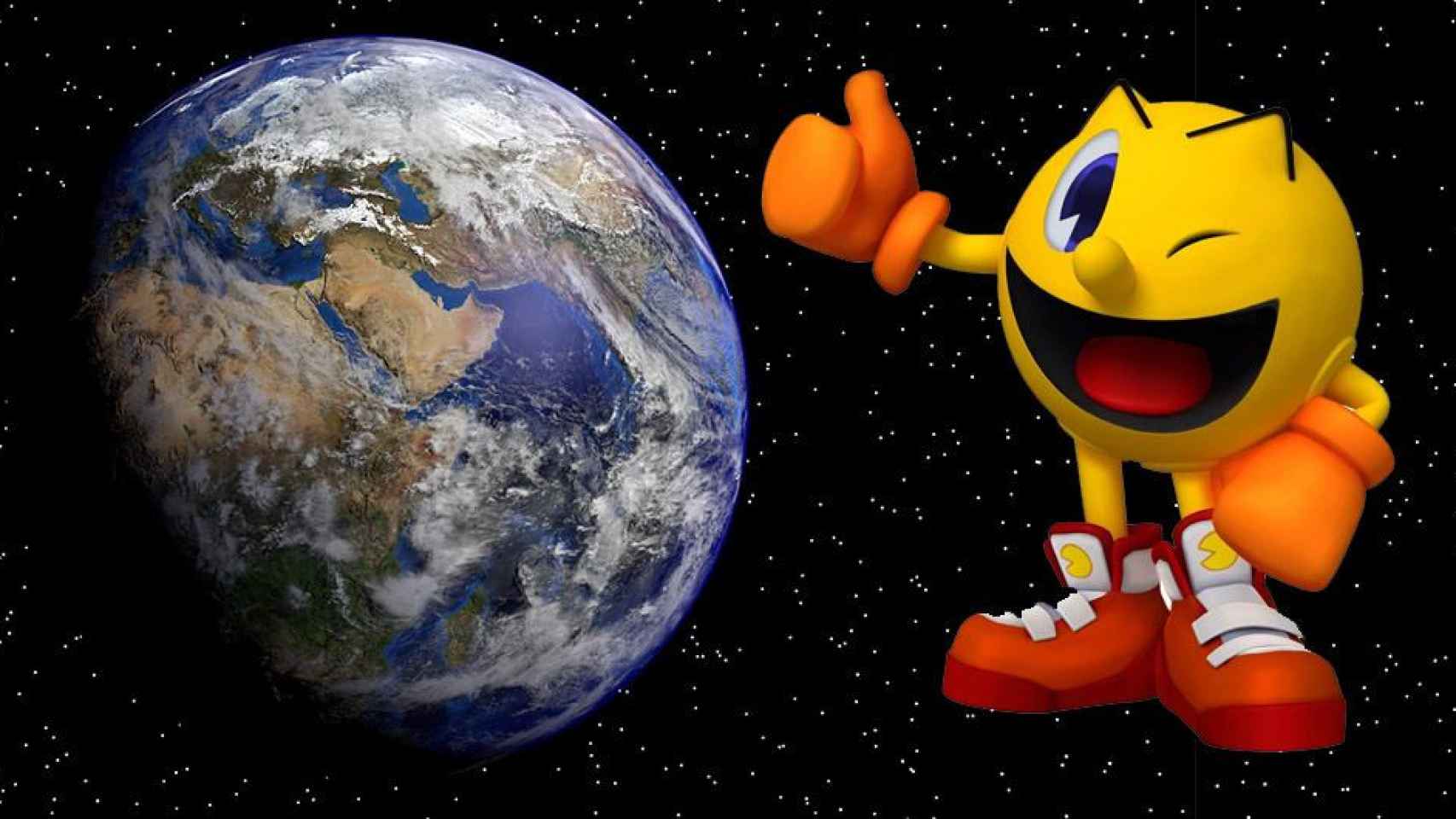 Un montaje del planeta Tierra y Pac-Man / PIXABAY & BANDAI NAMCO