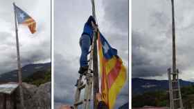 Retirada de una bandera independentista en el parque natural Cadí-Moixeró