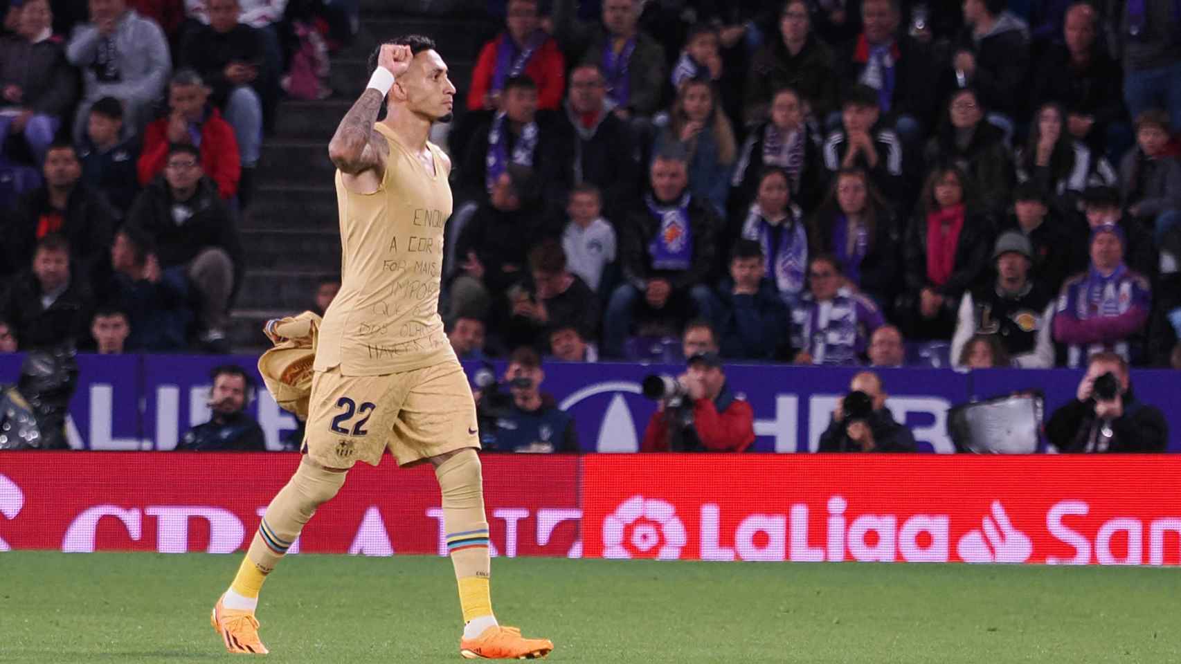 Raphinha, durante el partido entre el Valladolid y el Barça