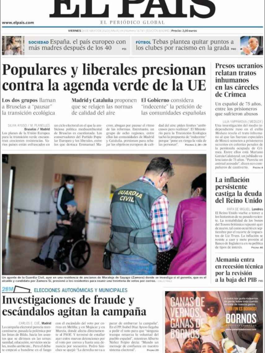 Portada de 'El País' de 26 de mayo de 2023