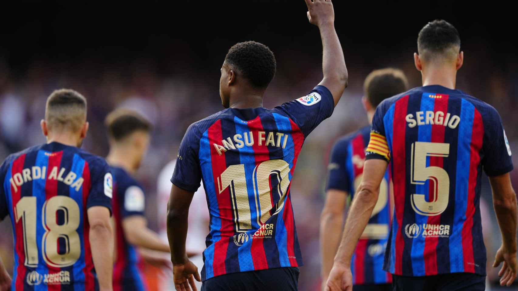 Ansu Fati, celebrando uno de los dos goles marcados contra el Mallorca en el Camp Nou / EFE