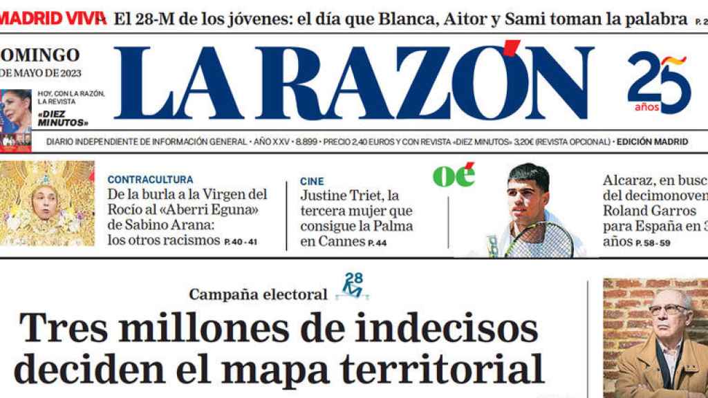 Portada de La Razón, 28 de mayo de 2023