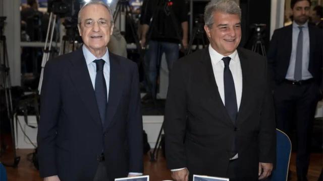 Florentino Pérez y Joan Laporta, durante un acto de la Superliga Europea / REDES