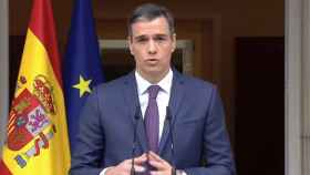 El presidente del Gobierno, Pedro Sánchez, en su comparecencia este lunes en La Moncloa