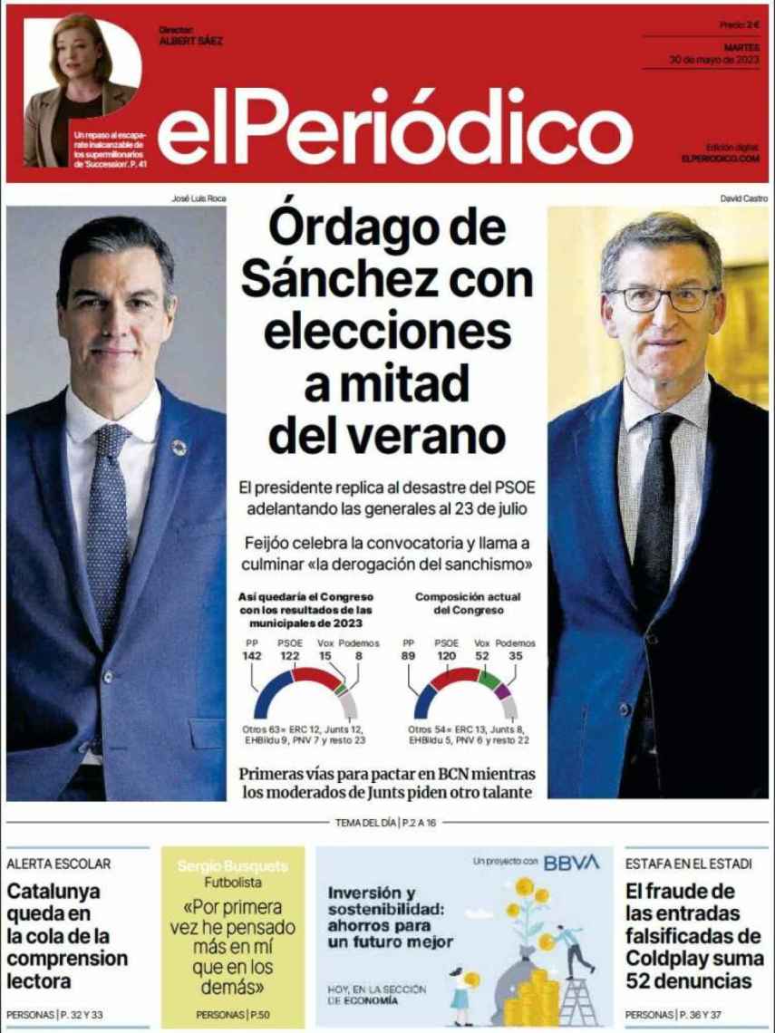 Portada de 'El Periódico' de 30 de mayo de 2023