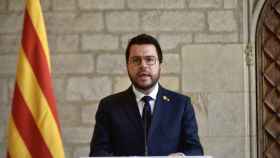 Comparecencia del presidente de la Generalitat, Pere Aragonès, este martes desde el Palau de la Generalitat.