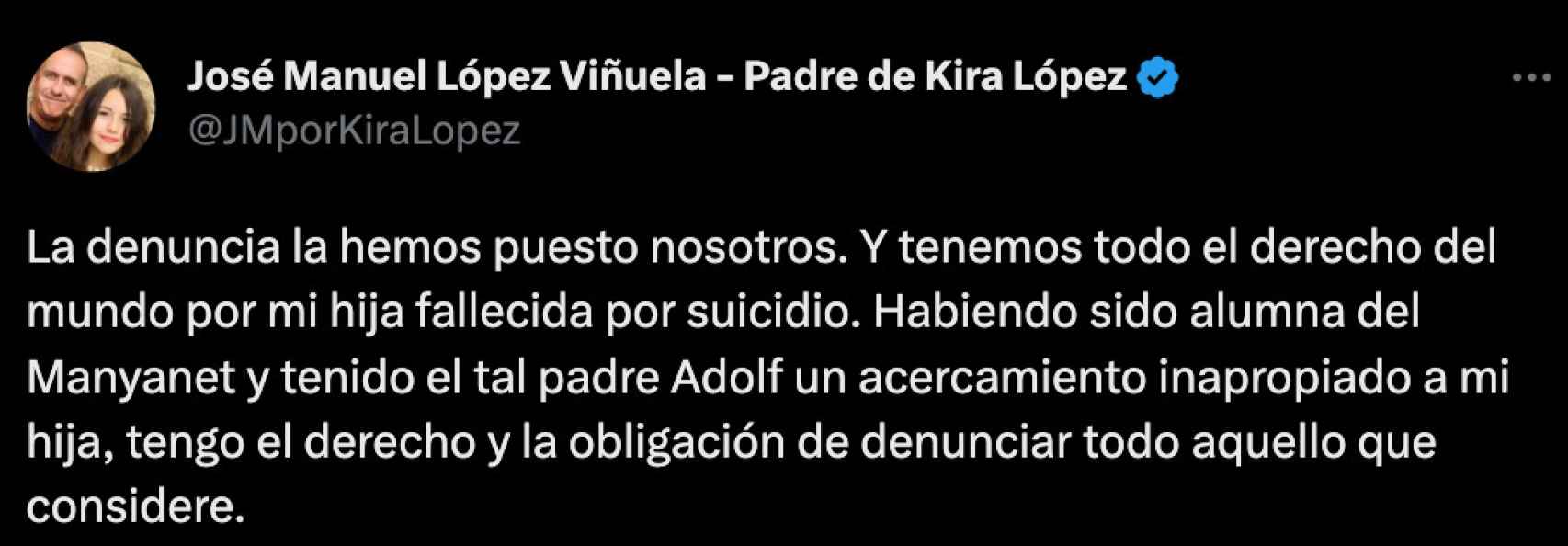 Publicación de los padres de Kira López en sus redes sociales