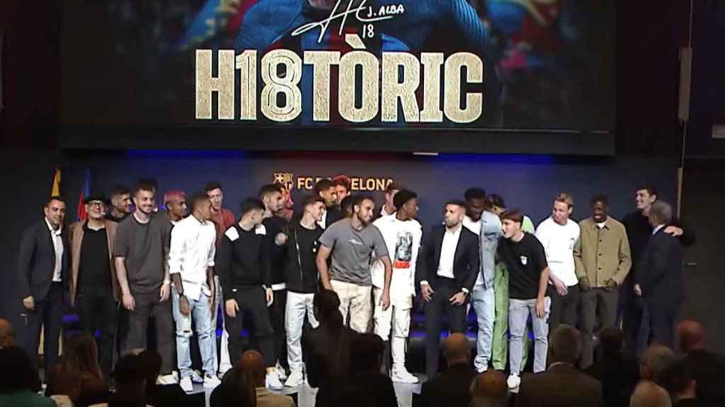 Jordi Alba, durante su despedida oficial como jugador del Barça