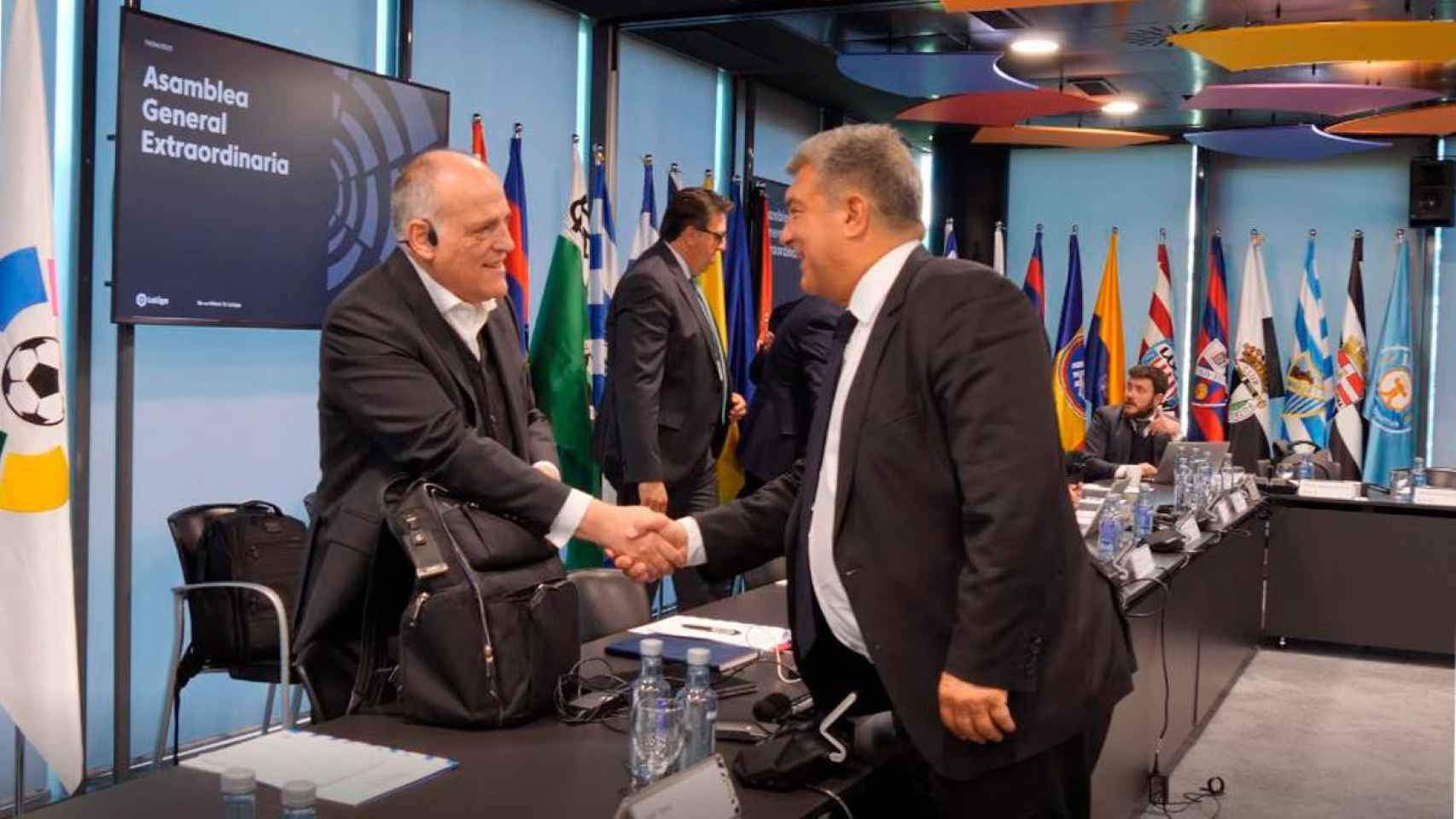 Joan Laporta y Javier Tebas, durante la última reunión de la Liga / REDES