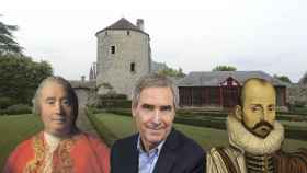 David Hume, Michael Ignatieff y Michel Montaigne, con el Castillo del autor de los 'Ensayos' de fondo