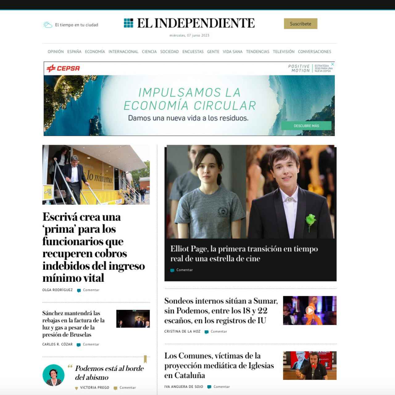 Portada de 'El Independiente' de 7 de junio de 2023