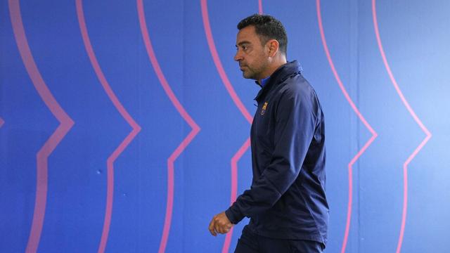Xavi Hernández, en una rueda de prensa del Barça