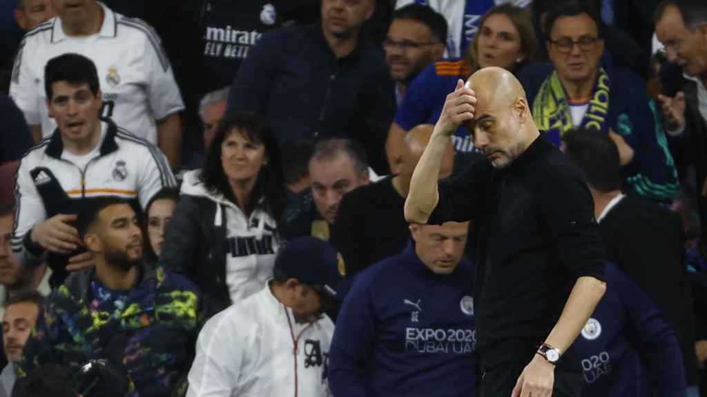 Pep Guardiola, durante la eliminación del Manchester City en la Champions 2021-22