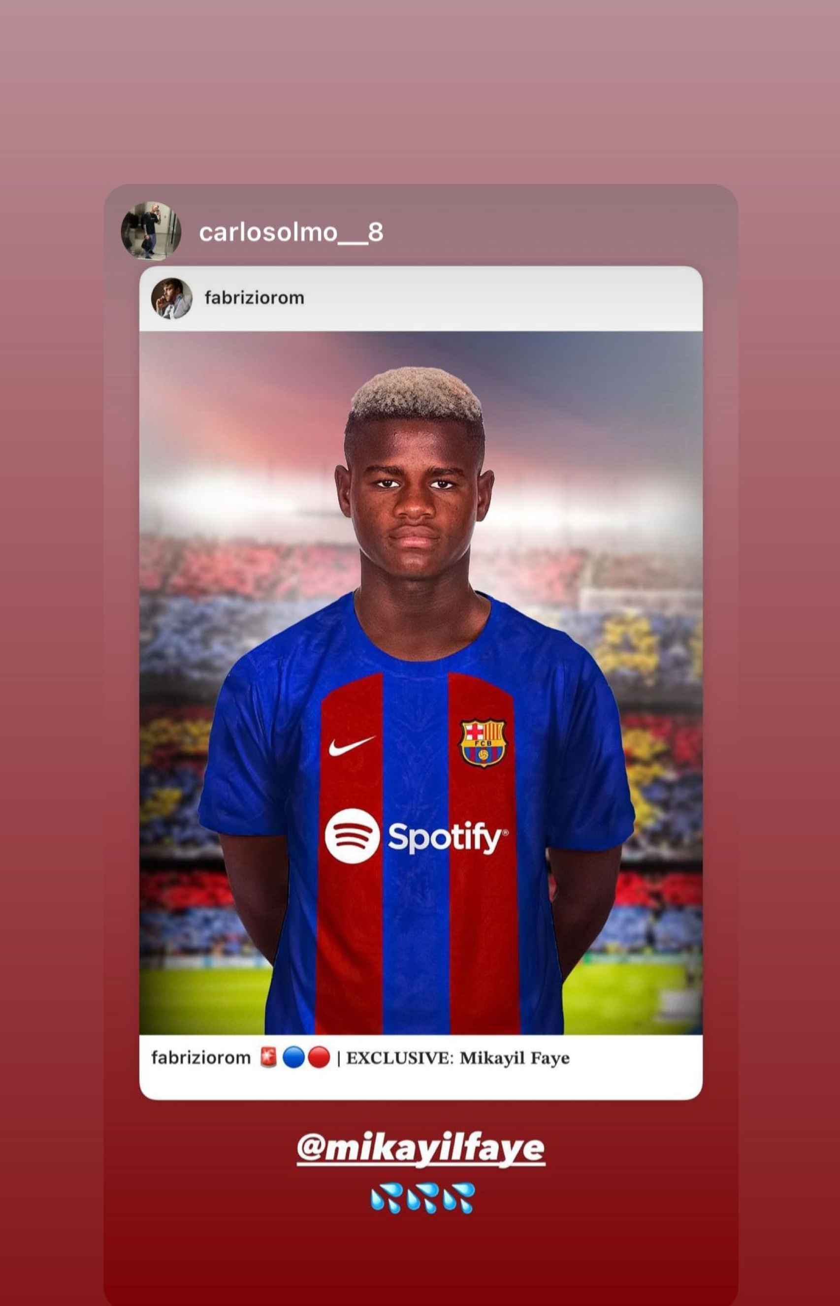 Mikayil Faye comparte en Instagram las historias que lo relacionan con el Barça