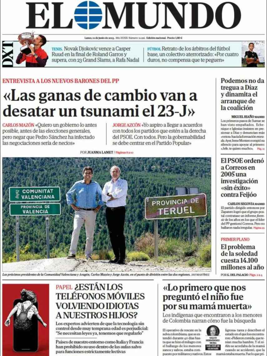 Portada de 'El Mundo' de 12 de junio de 2023