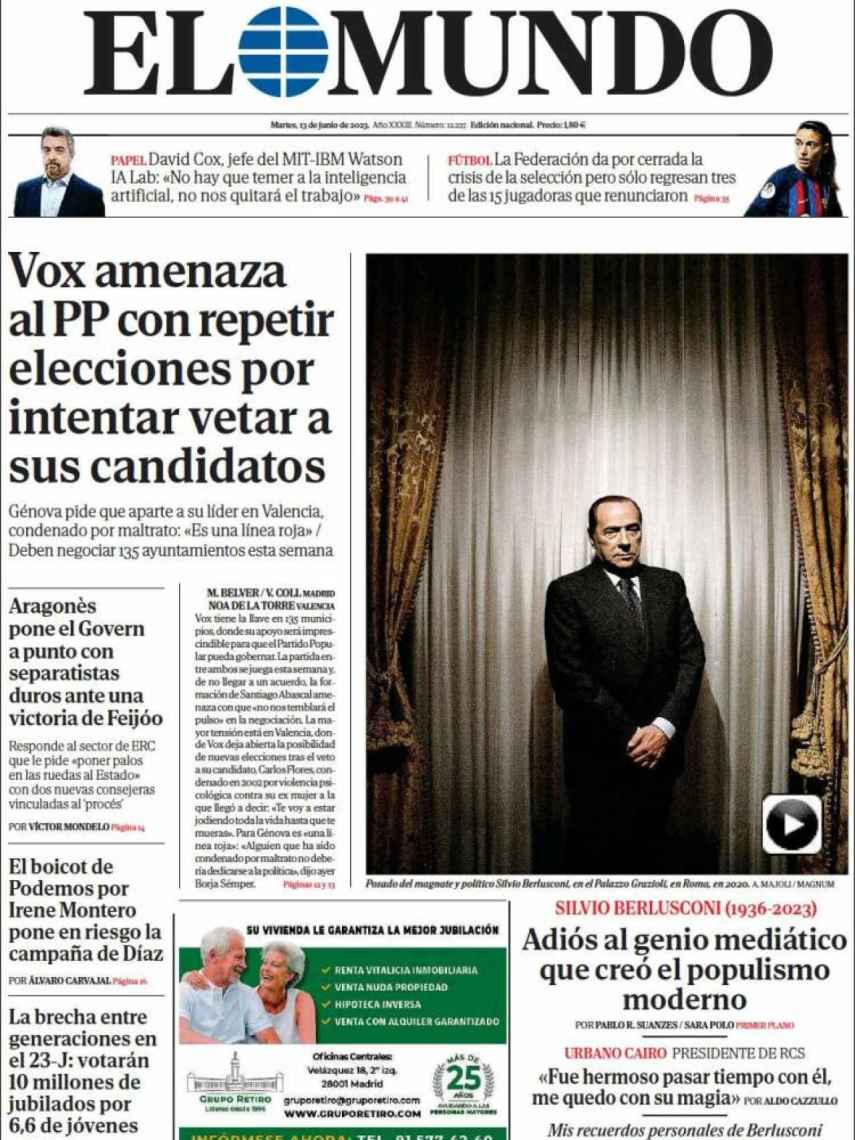 Portada de 'El Mundo' de 13 de junio de 2023