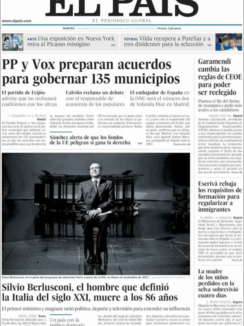 Portada de 'El País' de 13 de junio de 2023