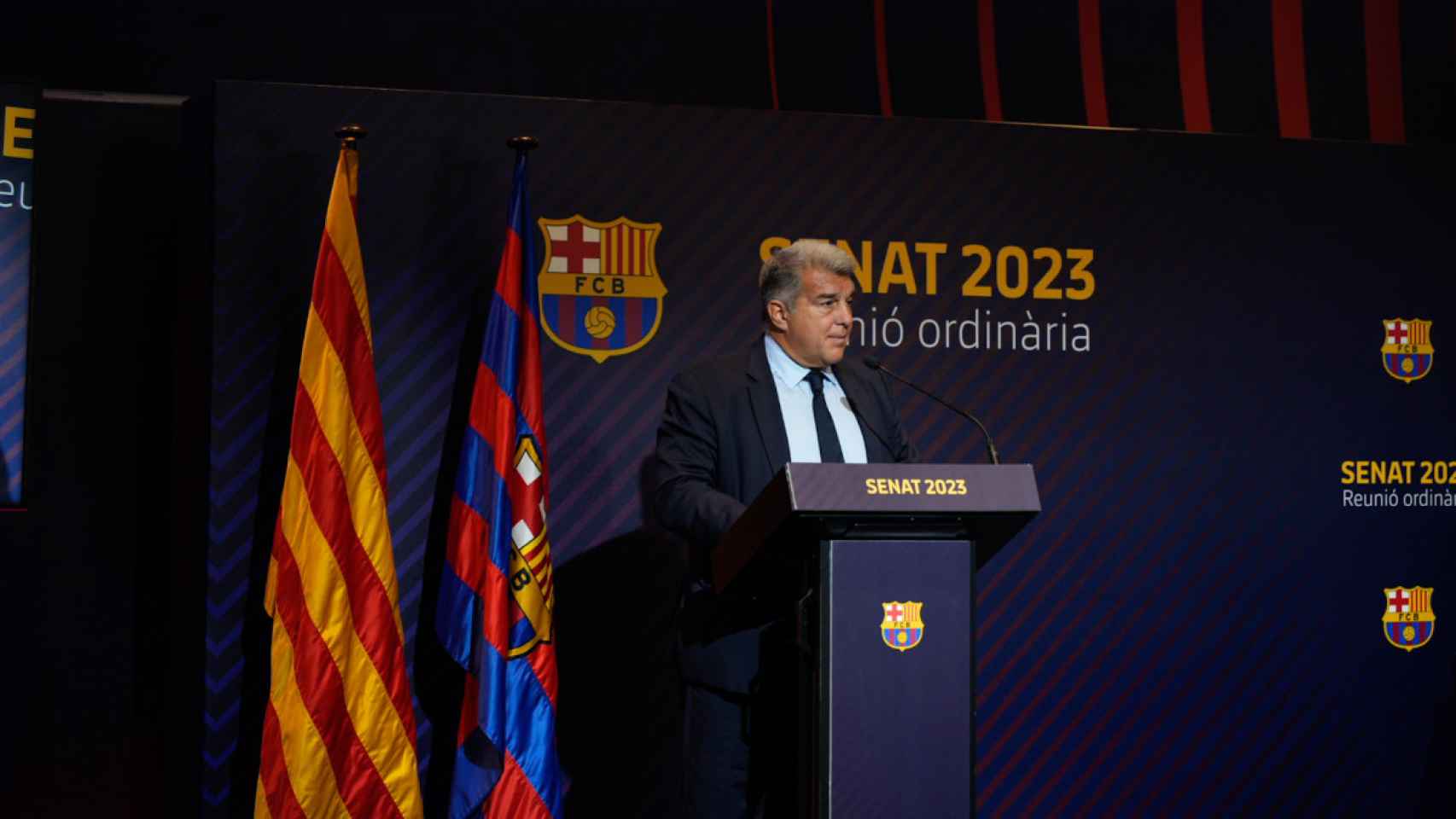 Joan Laporta, en la reunión ordinaria del Senado del Barça 2023