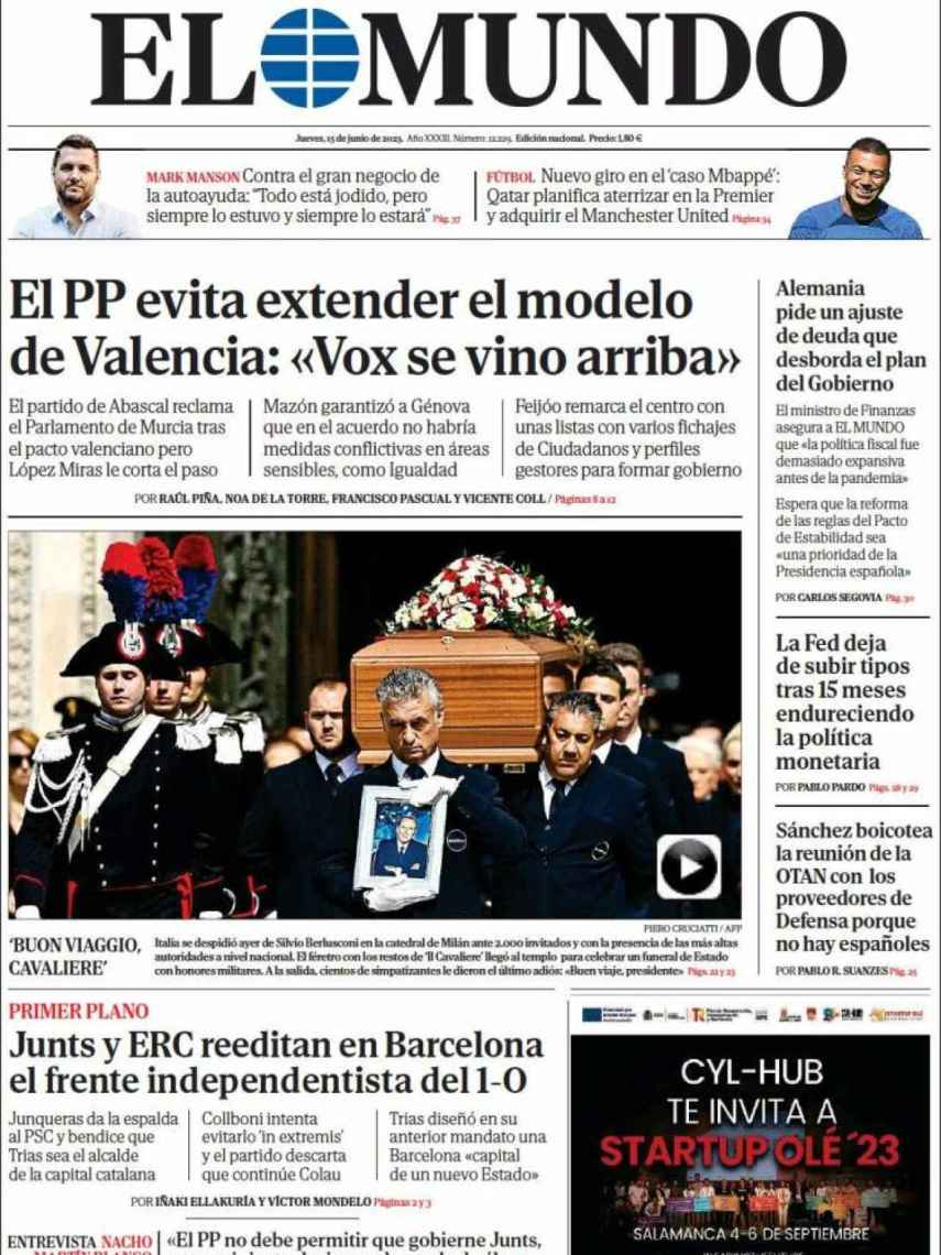 Portada de 'El Mundo' de 15 de junio de 2023