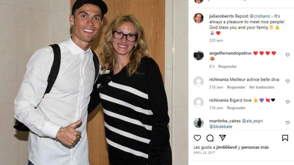 Julia Roberts conoce a Cristiano Ronaldo como jugador del Real Madrid