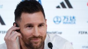 Messi en una rueda de prensa