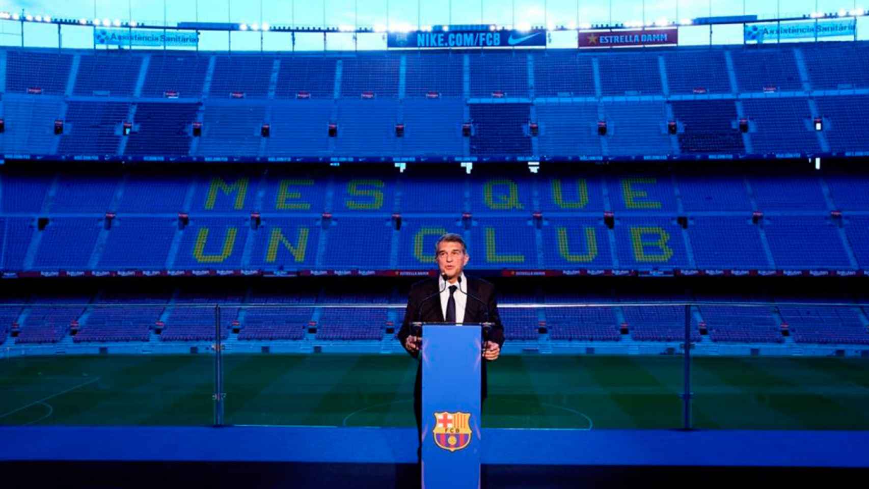 Joan Laporta, durante una comparecencia desde el Camp Nou como presidente del Barça / REDES