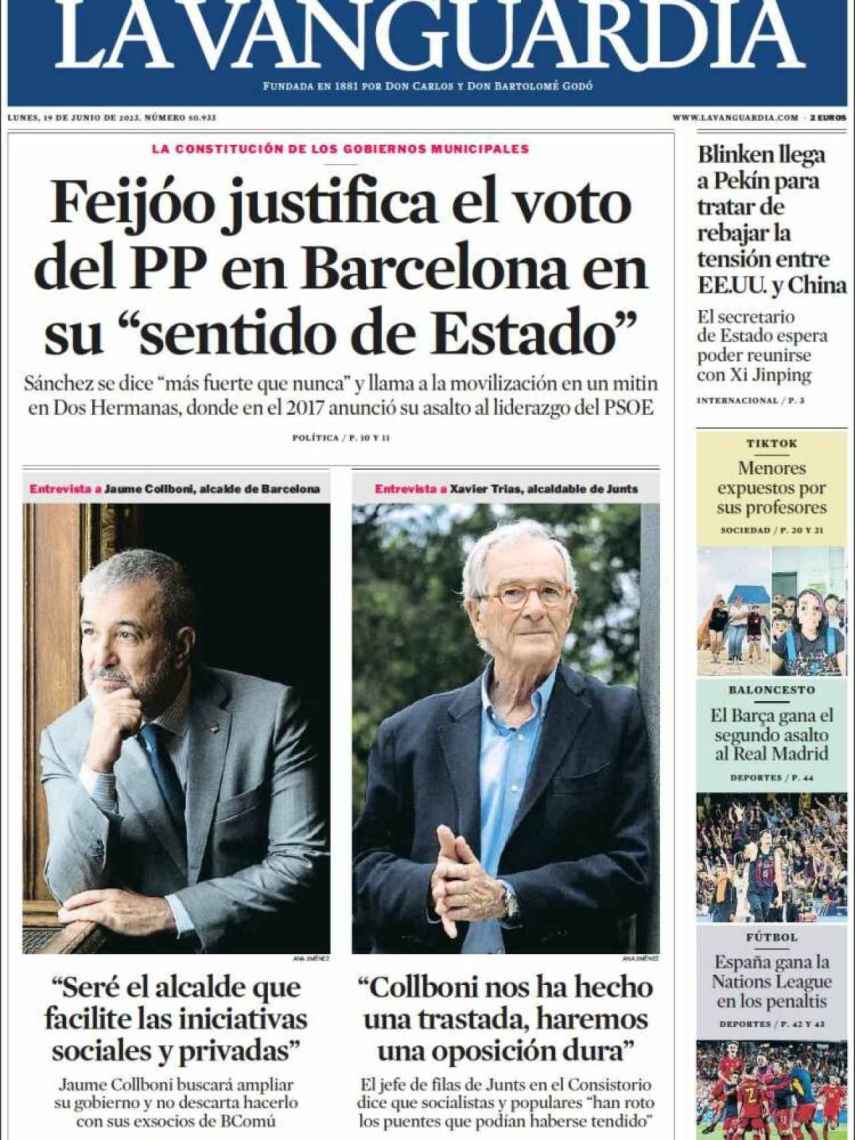 Portada de 'La Vanguardia' de 19 de junio de 2023