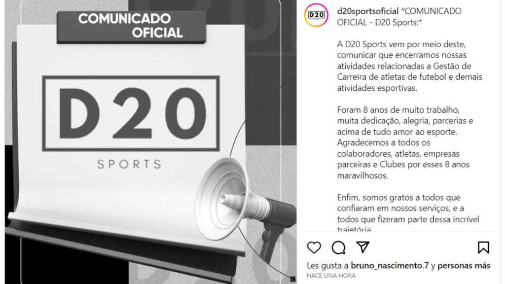 El comunicado de la agencia de Deco, D20Sports