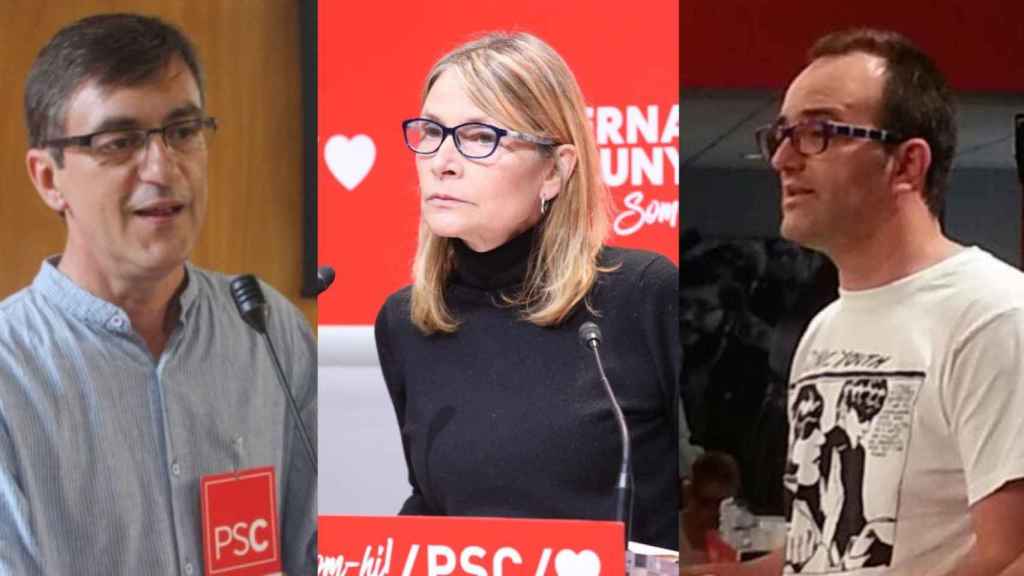 José Luis Jimeno, Lluïsa Moret y Joaquín Fernández (de izquierda a derecha), negociadores municipales del PSC