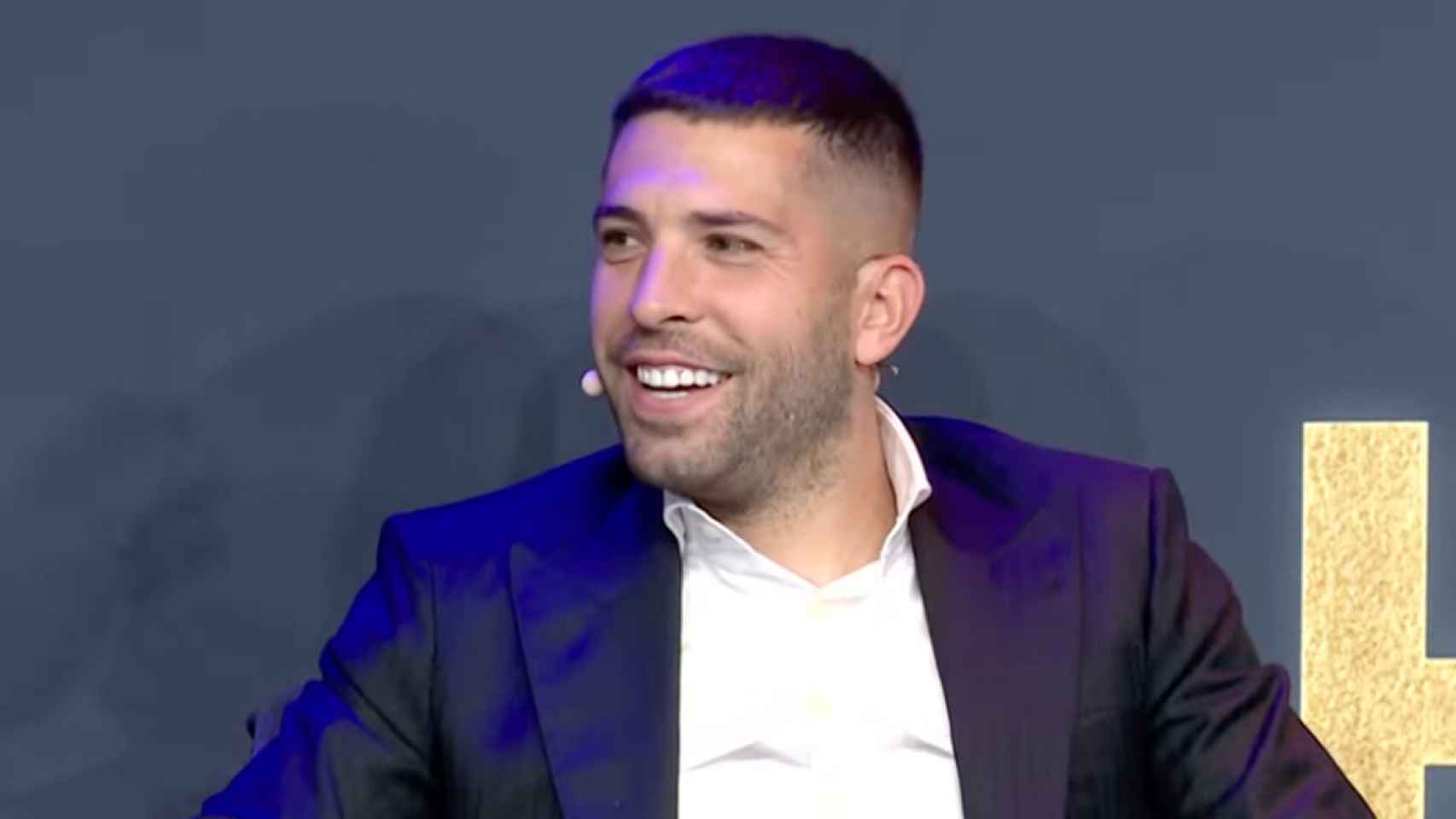 Jordi Alba en el acto de su despedida del Barça