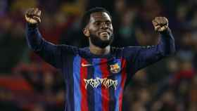 Franck Kessié celebra el gol de la victoria en el Clásico del Camp Nou