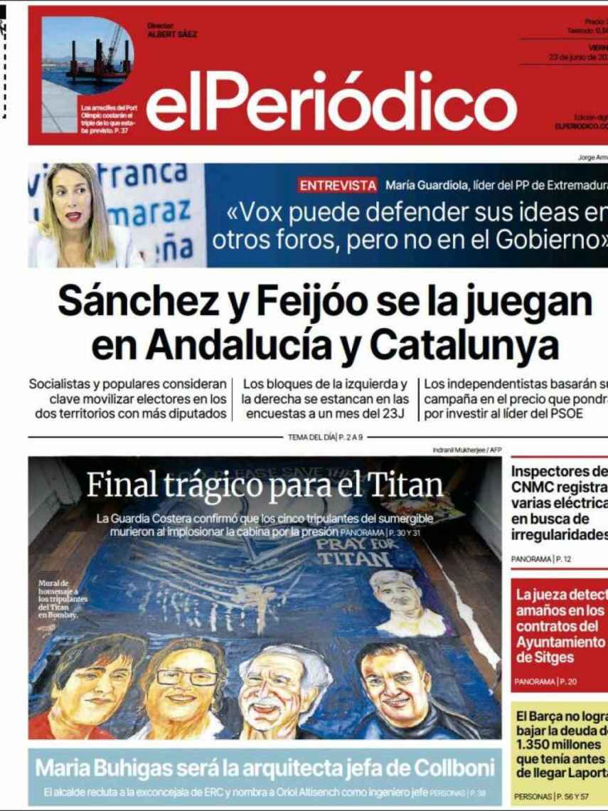 Portada de 'El Periódico' de 23 de junio de 2023