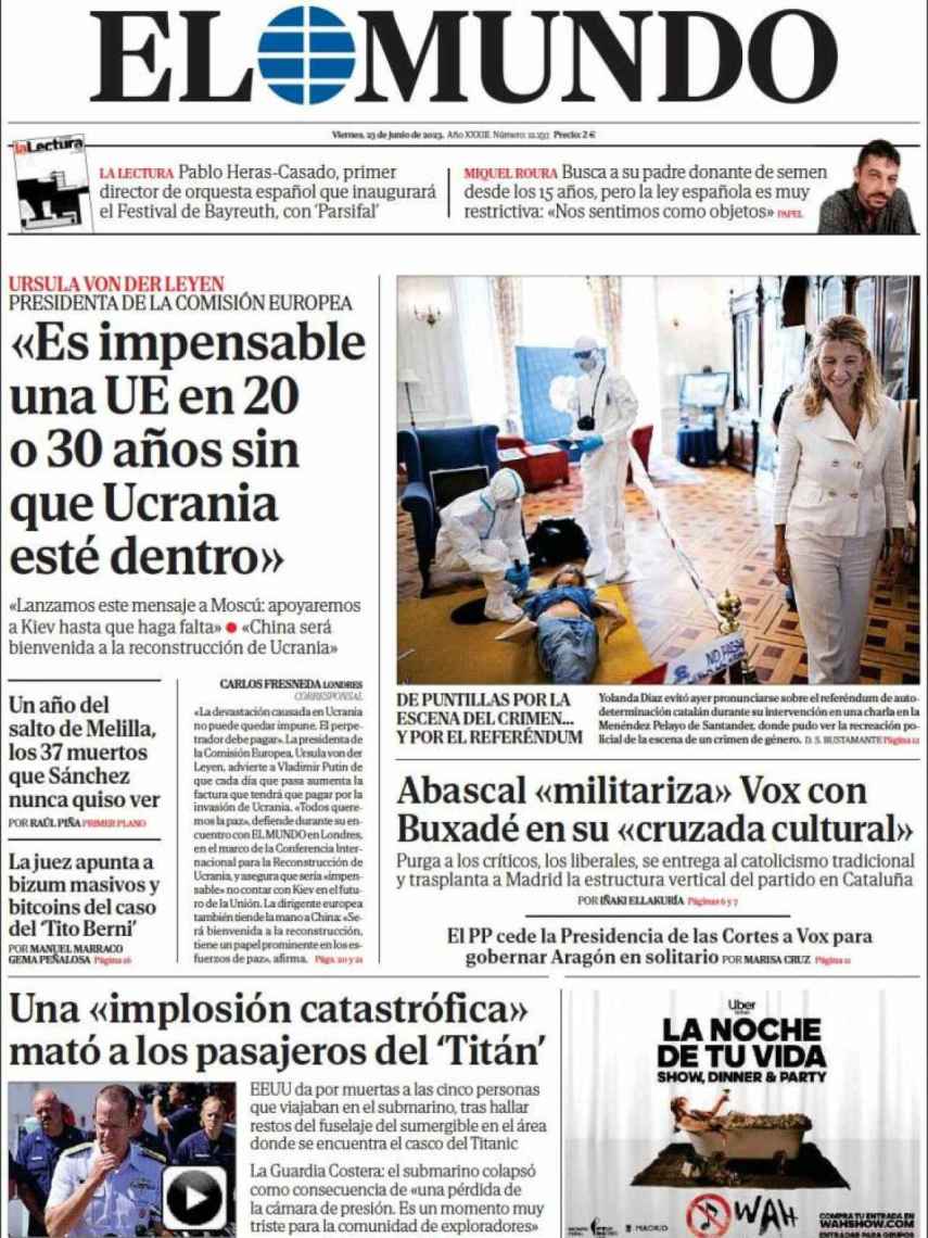 Portada de 'El Mundo' de 23 de junio de 2023