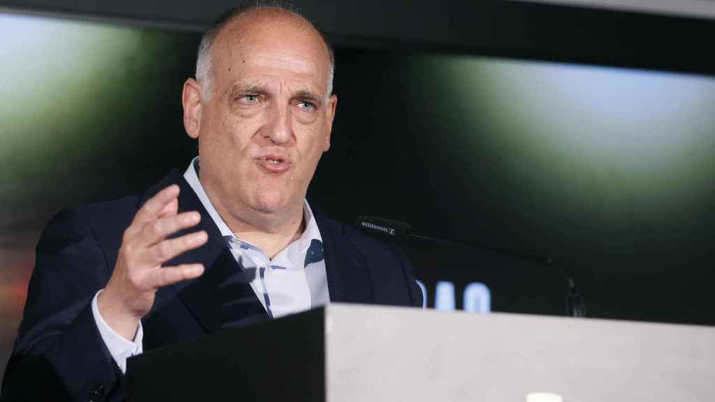 Javier Tebas Medrano, durante la inauguración Legends. The Home of Football este lunes, en Madrid