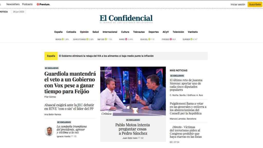 Portada de 'El Confidencial' de 28 de junio de 2023