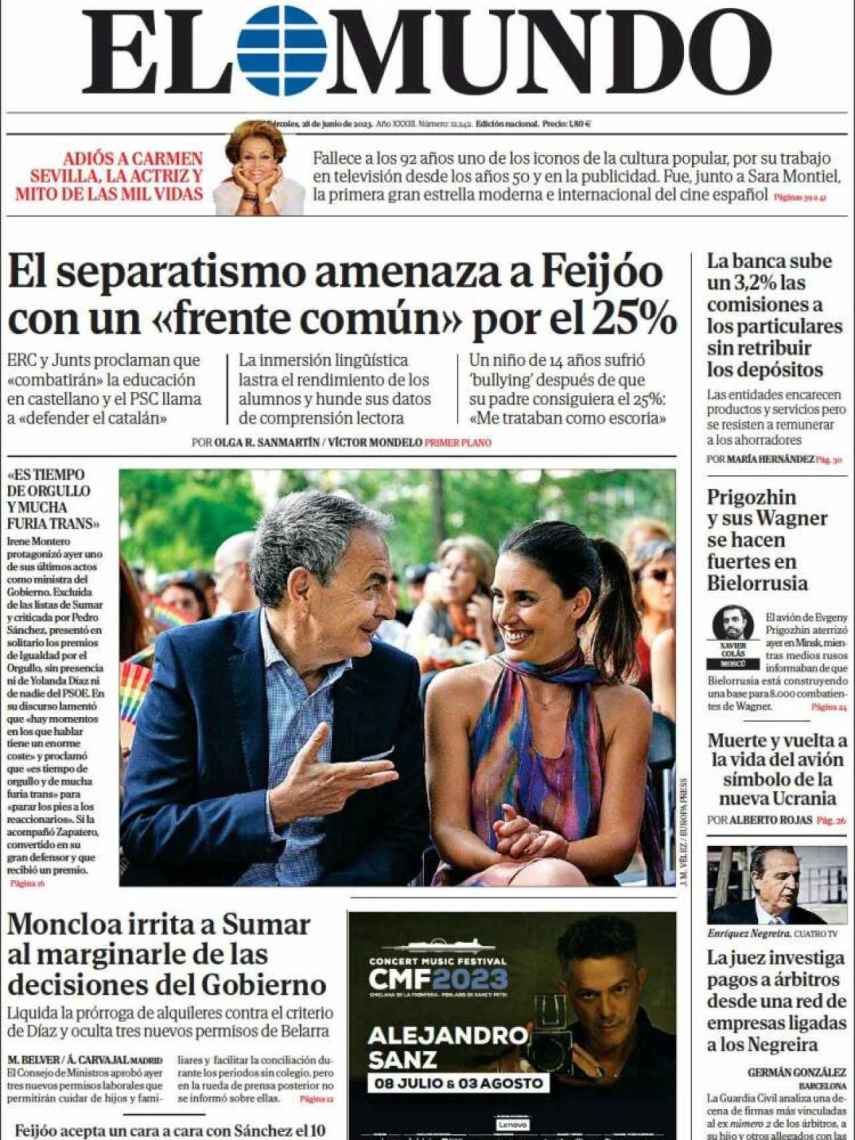 Portada de 'El Mundo' de 28 de junio de 2023