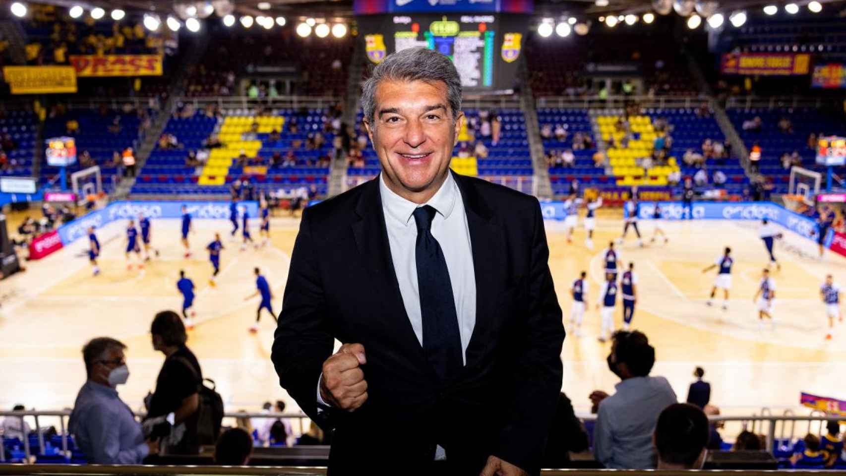 Joan Laporta, en el Palau Blaugrana, antes de un partido del equipo de basket