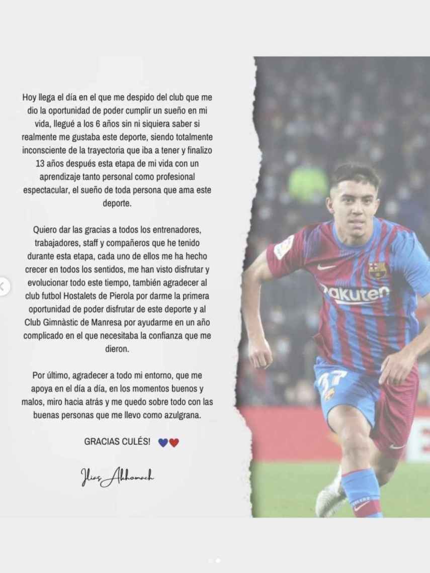 La emotiva carta de Ilias al Barça / REDES