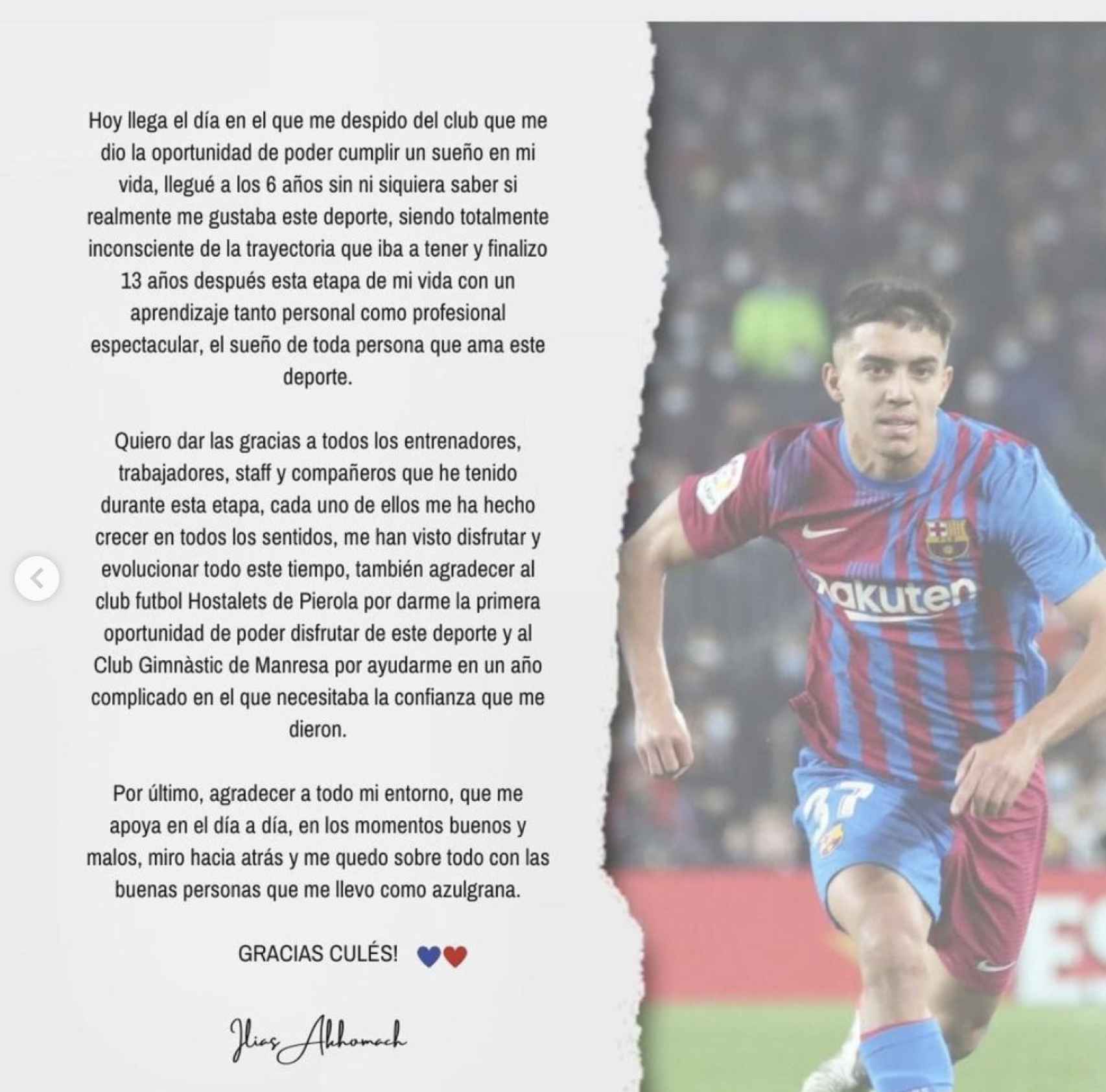 La emotiva carta de Ilias al Barça