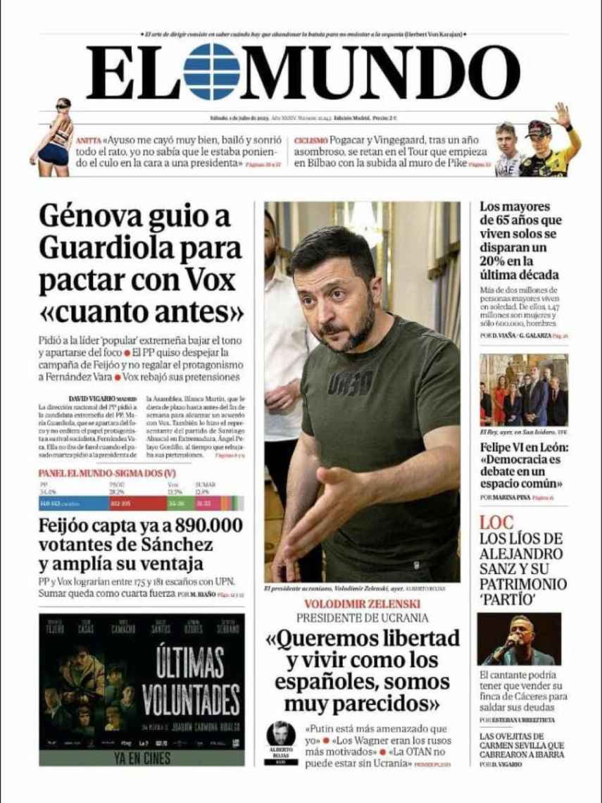 La portada de El Mundo del 1 de julio de 2023