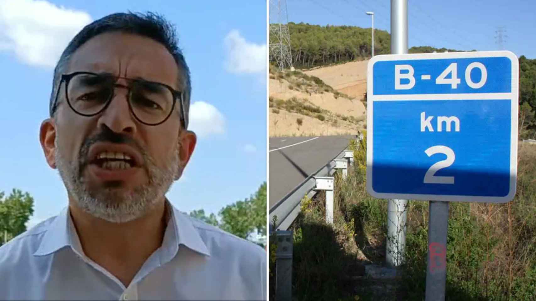 Gabriel Fernàndez, portavoz de ERC de Sabadell, junto a una imagen de la B-40