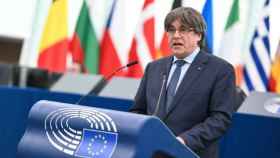 El expresident de la Generalitat, Carles Puigdemont, en una intervención en la Eurocámara