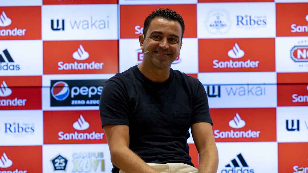 Xavi Hernández en el acto de su campus de fútbol vinculado al Banco Santander