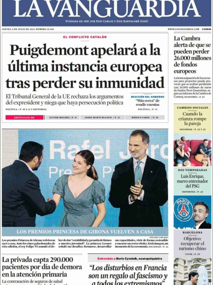 Portada de 'La Vanguardia' de 6 de julio de 2023