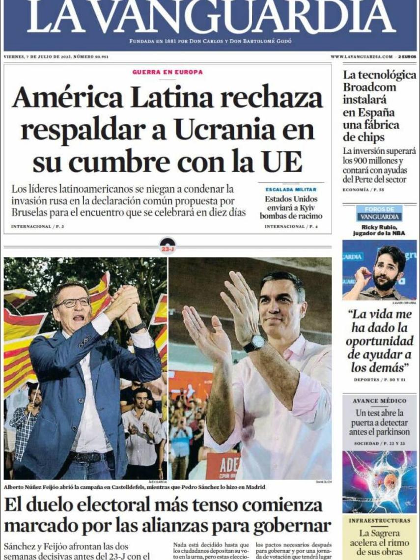 Portada de 'La Vanguardia' de 7 de julio de 2023