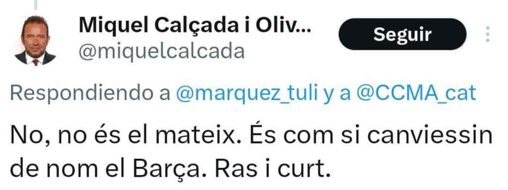 Tweet de Miquel Calçada