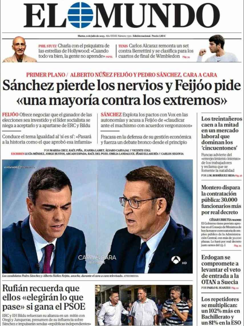 Portada de 'El Mundo' de 11 de julio de 2023