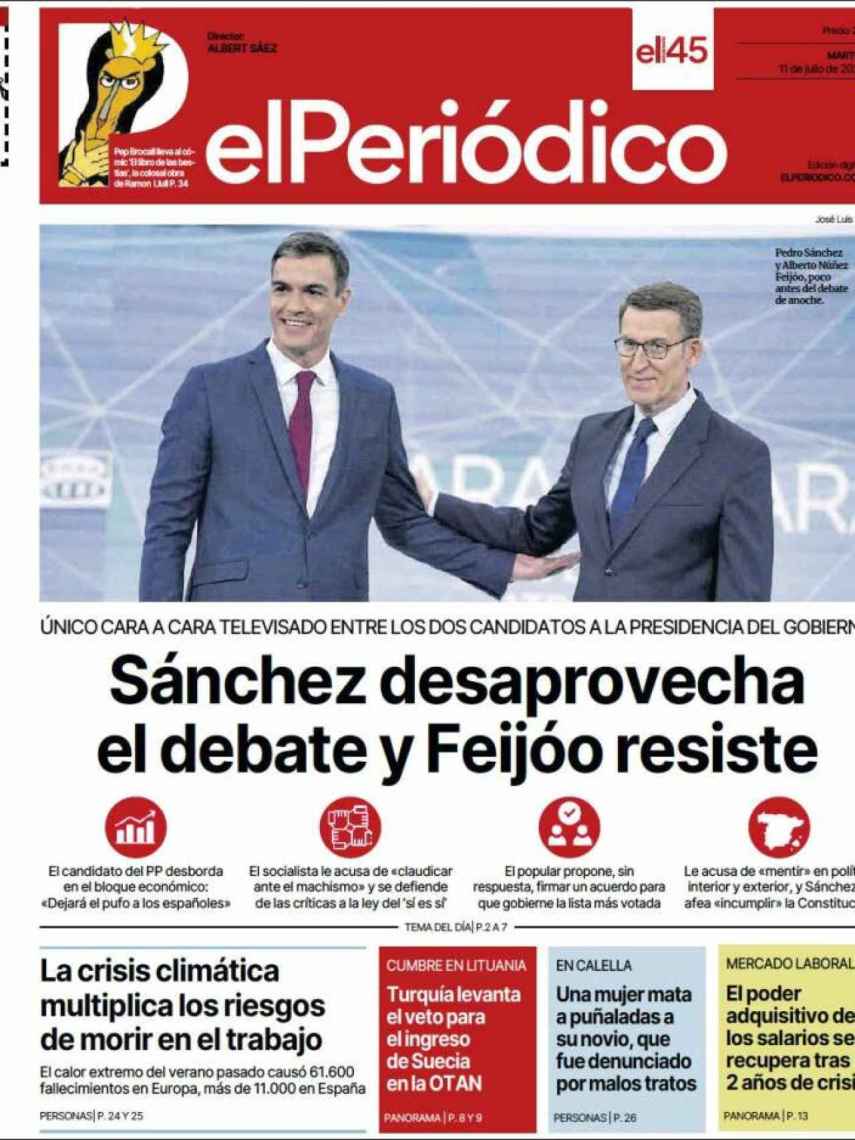 Portada de 'El Periódico' de 11 de julio de 2023