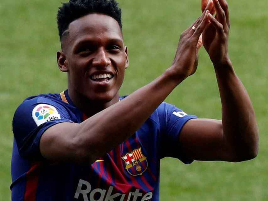 Yerri Mina en su presentación como jugador del Barça